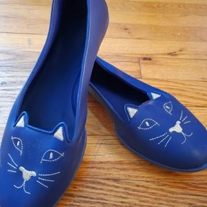Charlotte Olympia Navy Rubber Kitty Flats